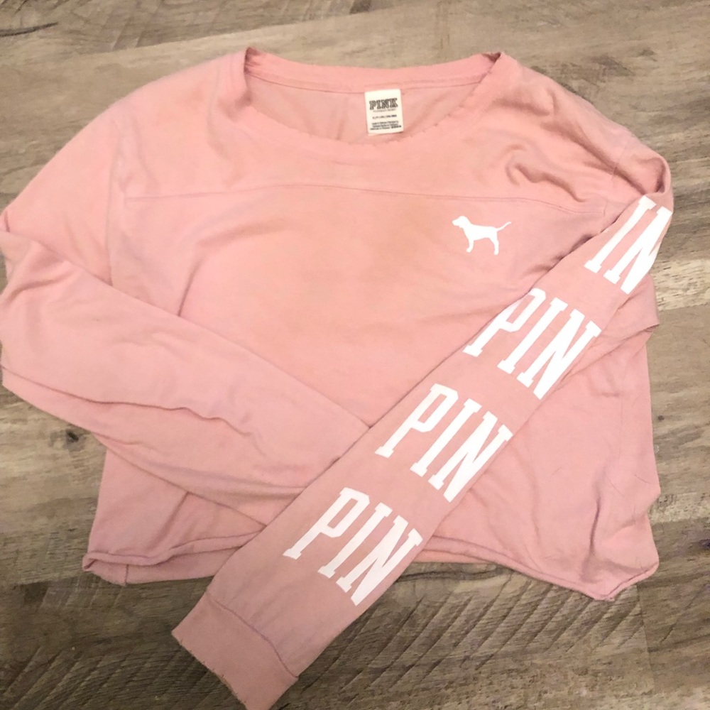 long sleeve crop top pink